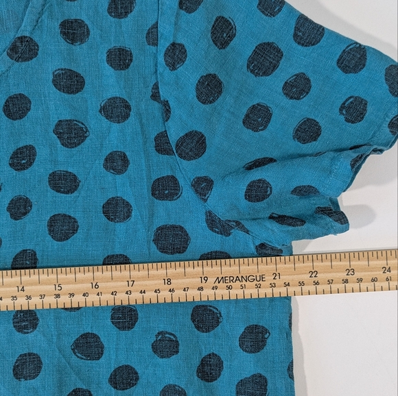 Fenini Short Sleeve Linen Polka Dot Teal Dress Size Medium - Picture 10 of 12